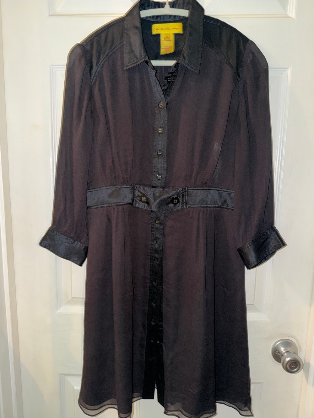 Catherine Malandrino Black Button-Front Long Sleeve Dress 100% Silk